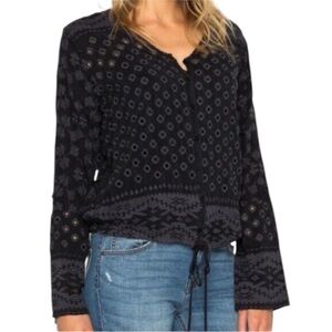 Johnny Was Tumizoo Eylet Embroidered Top Sz S Black